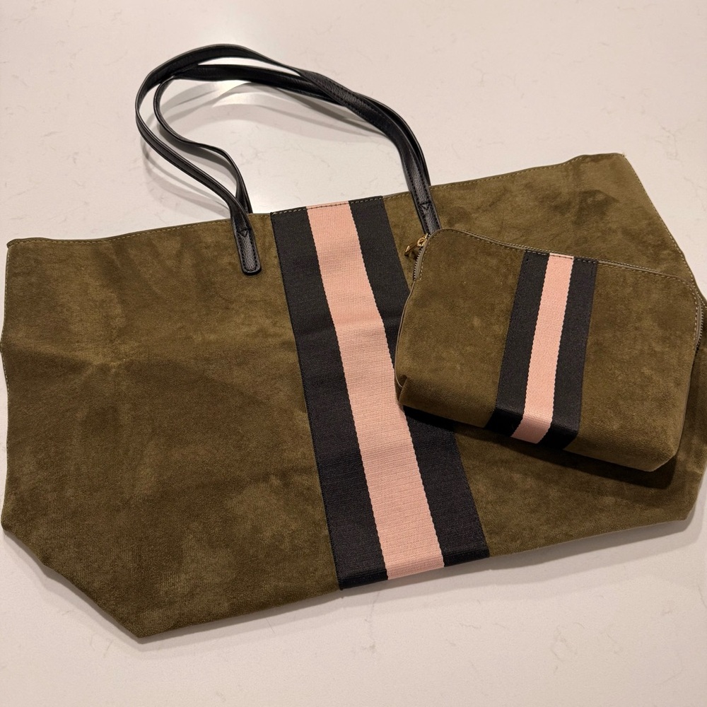 NWOT Neiman Marcus Beauty Event Olive Tote Bag with Matching Cosmetic Bag - Picture 3 of 11